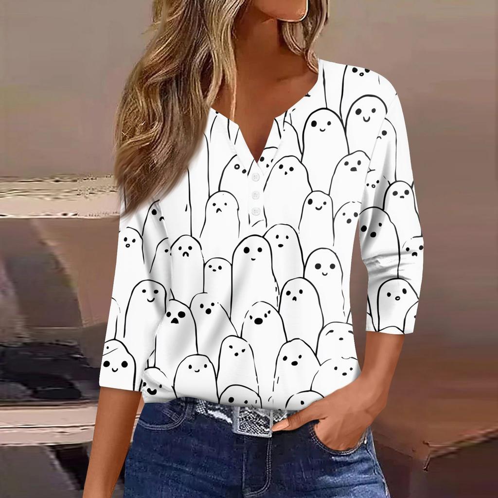 Dames T-shirt T-shirt Print Knoop 3/4 Mouw Dagelijks Weekend Mode Basic V-hals Normaal Top