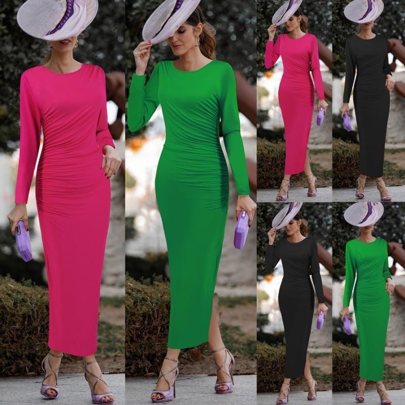 Women's Elegant Pleated Slim Dress Sexy Hip Dress