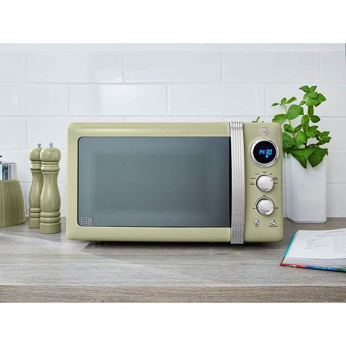 Retro Micro-ondes Numérique 20L, 5 Niveaux Puissance, Décongélation, Minuterie SWAN SM22030GNEU 800W Vert 55122