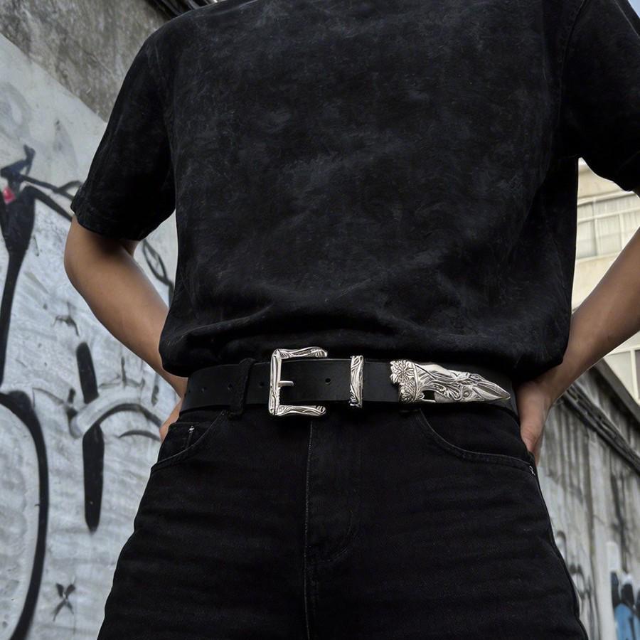 Western Retro Leather Belt Set - Unisex, Fashionable, and Versatile