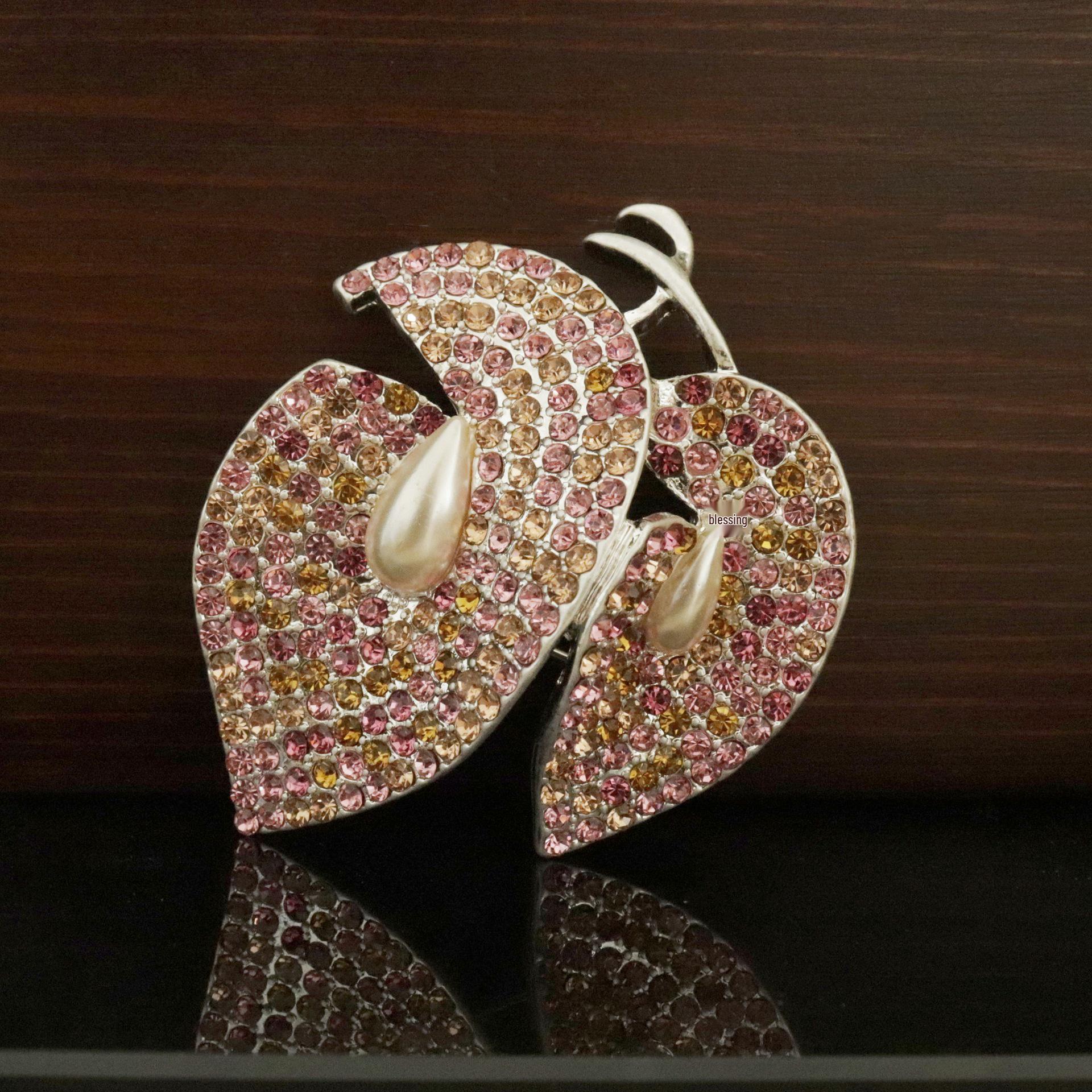 Exaggerated Leaf Brooch with Colorful Diamonds – European  American Fashion Jewelry