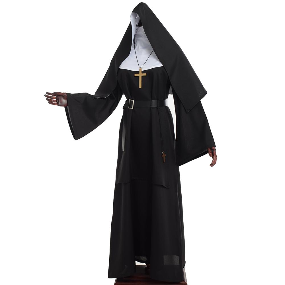 Nun Dress Halloween Costume for Women Scary Cosplay Mary Priest Dresses