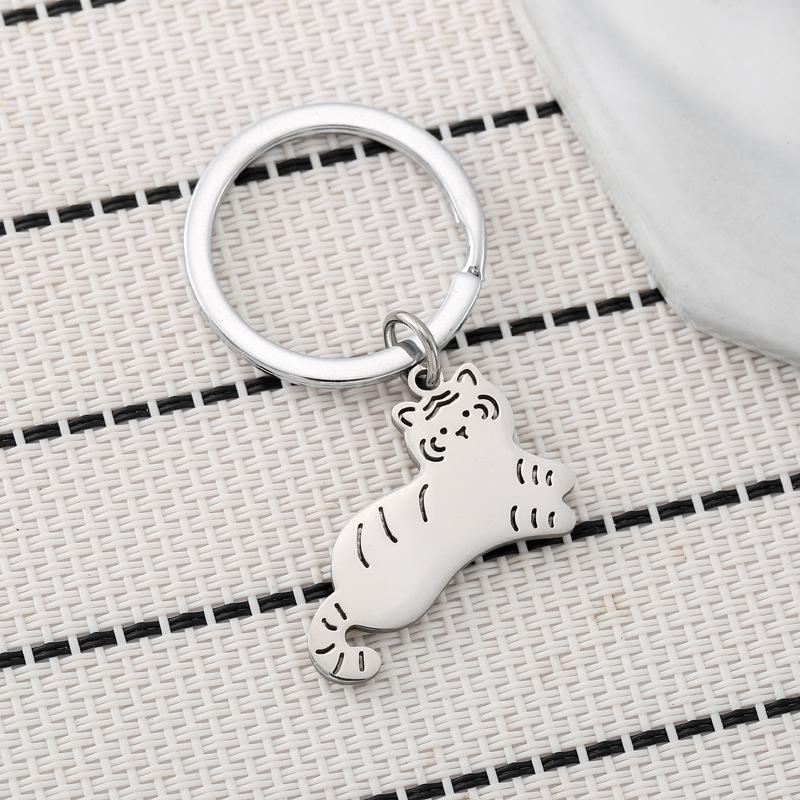 Two Tigers Stainless Steel Keychain Cartoon Tiger Design Fashion Couple Friend Pendant Practical Daily Bag Charm