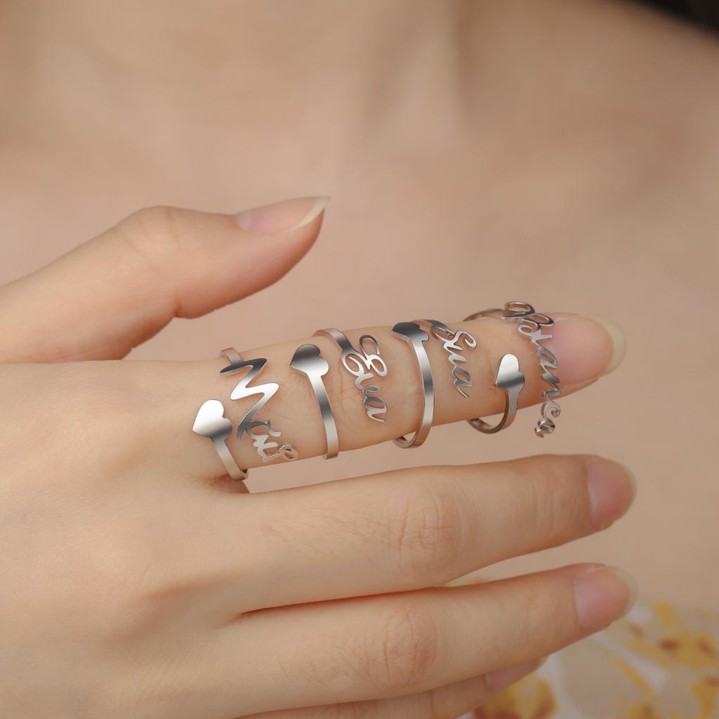 Custom Double First Finger Ring For Women Men Personalized Couple Family Gift Gold Color Stainless Steel Metal Jewelry