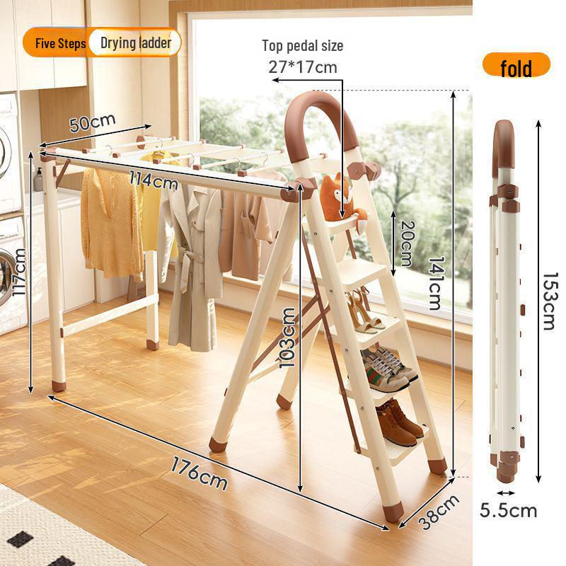 Multifunctional Folding Carbon Steel Ladder and Clothes Drying Rack