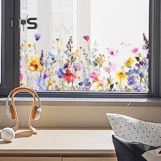 Colorful Floral Static Sticker Double-Sided Waterproof Flowers Sticker Spring Window Clings for Glass Windows Doors Home Office Decor