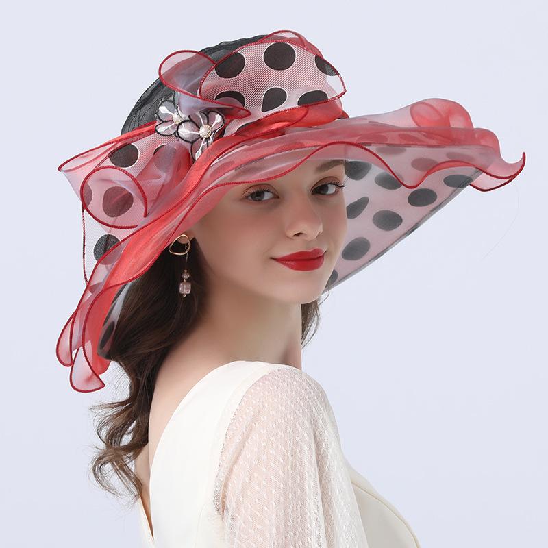European and American style polka dot big eaves hat sun hat summer ladies elegant fashion hat foldable sun hat seaside beach hat
