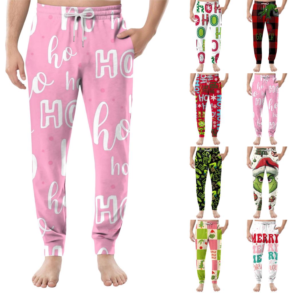 Men's Drawstring Pocket Casual Pants, Checkered Striped Printed Pocket Casual Pants, Home Sleeping Pants