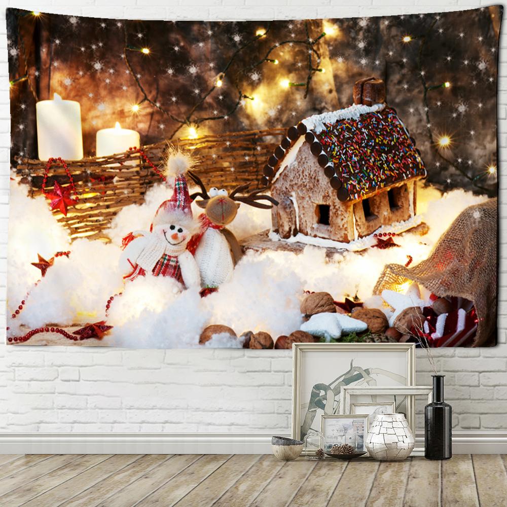 Cute Animal Elk Print Tapestry Christmas Snow Scene Illustration Wall Hanging Hippie Witchcraft Home Decor