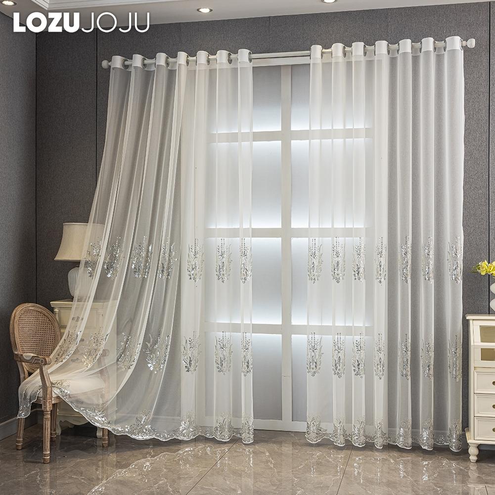 1PC European Transparent Luxury Handmade Pearl Embroidered Sheer Curtains for Living Room Bedroom Home Decor LOZUJOJU