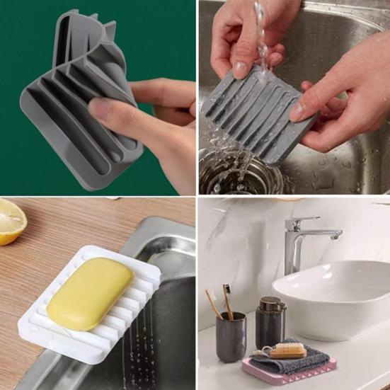 Self Draining Soap Dish Silicone Soap Tray Waterfall Drainer Soap Holder for Bathroom Shower Bath