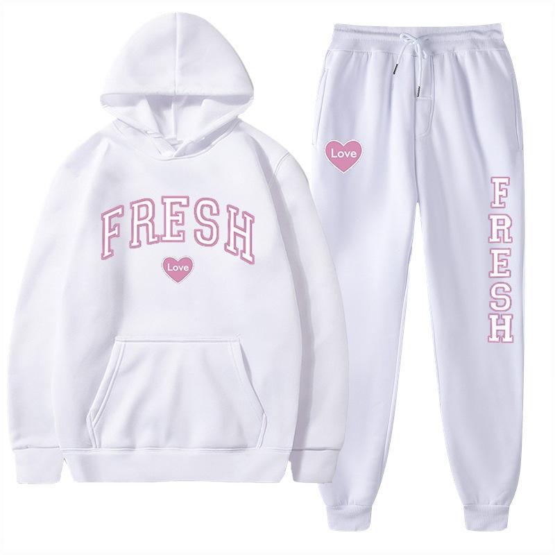 European size plus fashion printed sweater autumn and winter fleece warm hoodie casual sports women s suit S