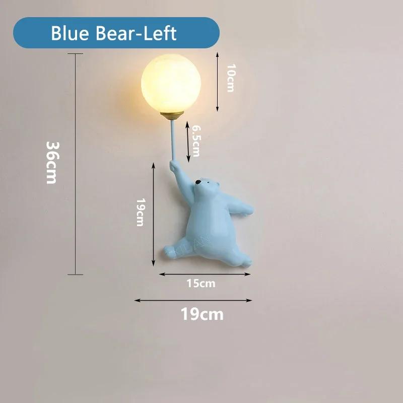 Nordic Creative LED Teddy Bear Cartoon Wall Lamp for Children's Bedroom Bedside Blue White Pink Warm Cozy Background