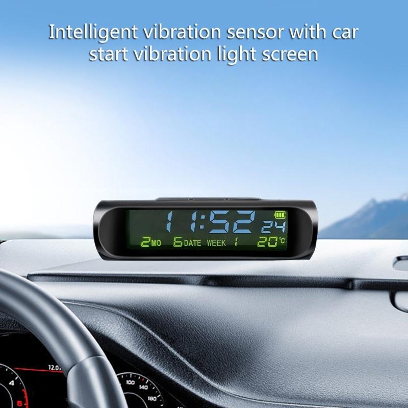 Small Digital Car Dashboard Clock Solar Power & Rechargeable Clear LCD Time Display Watch Stick On Car Clock