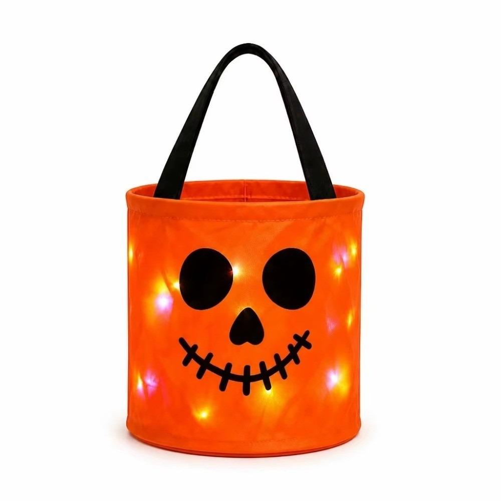 LED Halloween Wiaderko na Cukierki Duch Nadruk Halloweenowa Torba Tote Nowe Wiaderko Dynia Dzieci
