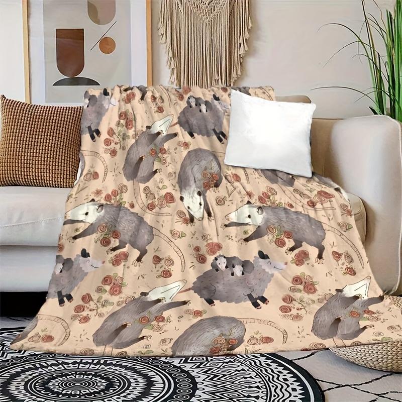 Contemporary Opossum Flannel Blanket  Soft Cozy Polyester  AllSeason Multipurpose  Sofa Decor  Gift
