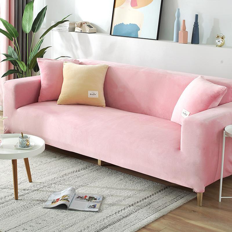 Sofa Cover All-Inclusive Sofa Cover Single Double Three-Seat Gold Velvet Sofa Slipcover Sand Solid Color Elastic Full