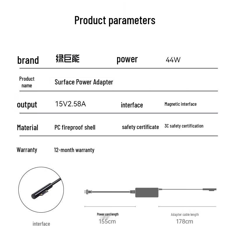 llano Microsoft Surface 44W Charger