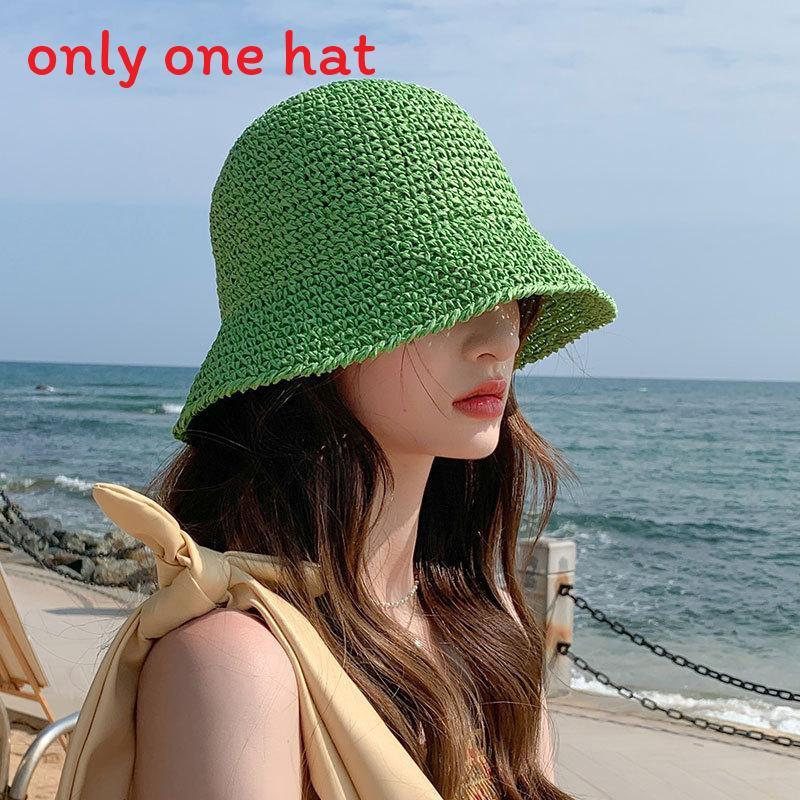 

Summer Straw Sun Hat With Wide Brim For Beach Vacation And Sun Protection зелёный