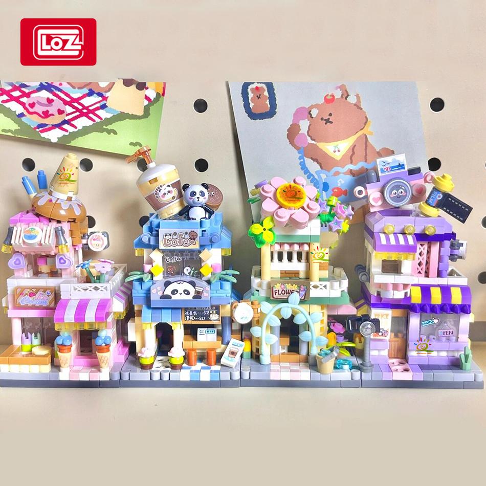 City Street View Series Panda Coffee Shop House MOC Model Building Block Set Creative Flower Shop Bricks Boy Toys Kid