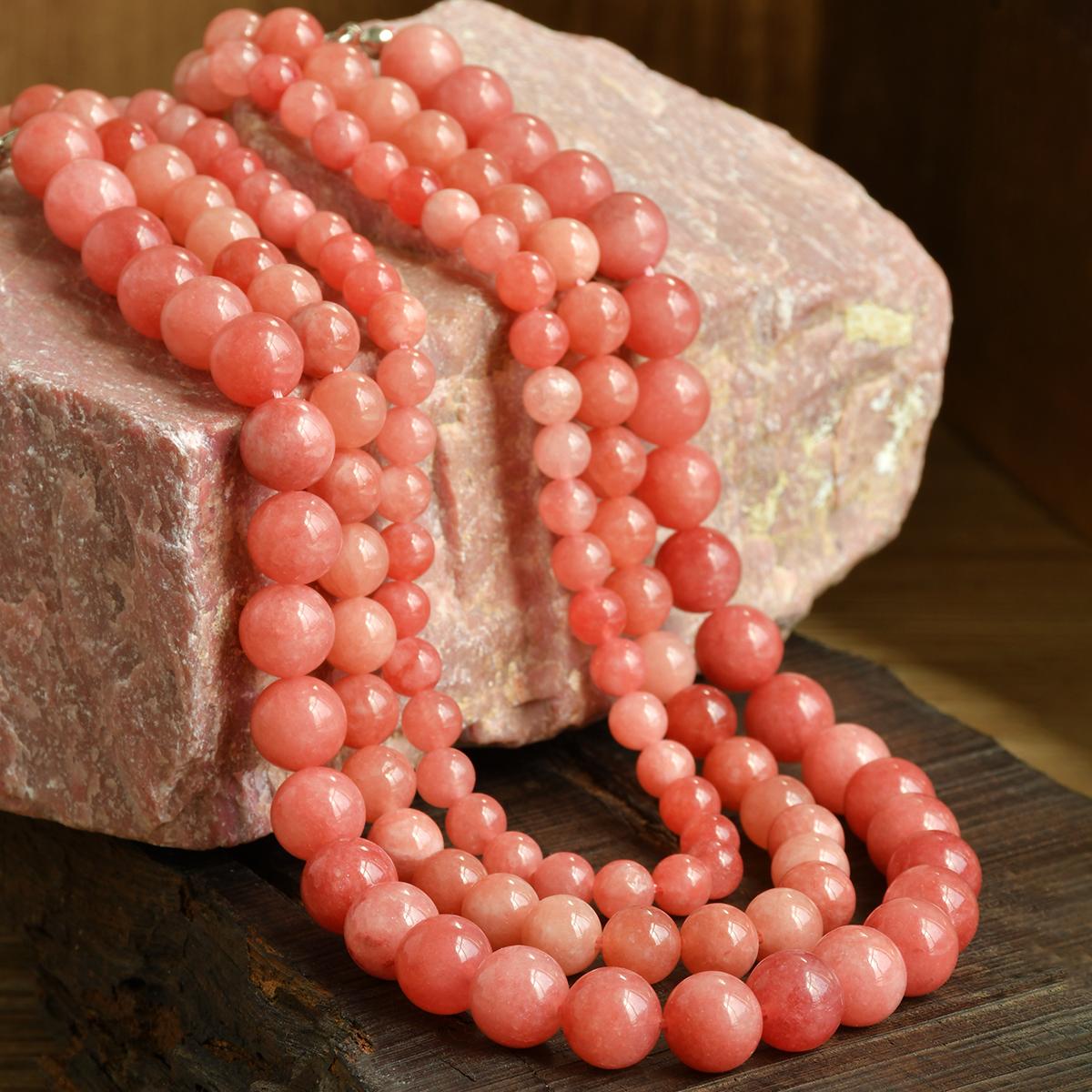 Lucky Star Jewelry Women's Pink Bohemian Natural Stone Sun Stone 6Mm 8Mm 10Mm Round Beads Necklace Delicate Party Handmade Zircon