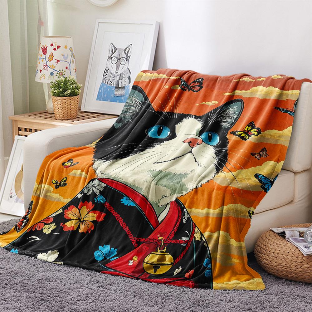 Cats Print Flannel Blanket, High Quality Comfortable for All Seasons, Home Decor, Warmth and Comfort