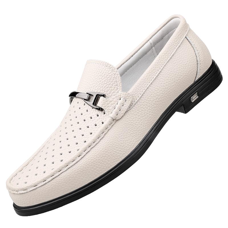 Luxury Brand Men'S Breathable Hollow Leisure Loafers Fashionable Spring New Men'S Comfortable Non Slip Casual Leather Shoes