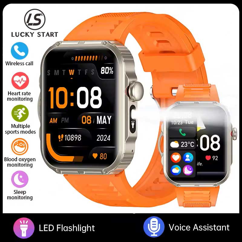 

Smart Watch Men 2.01” HD Screen Bluetooth Call Outdoor Fitness Watch LED Flashlight Waterproof Smartwatch Sports Bracelet silicon оранжевый