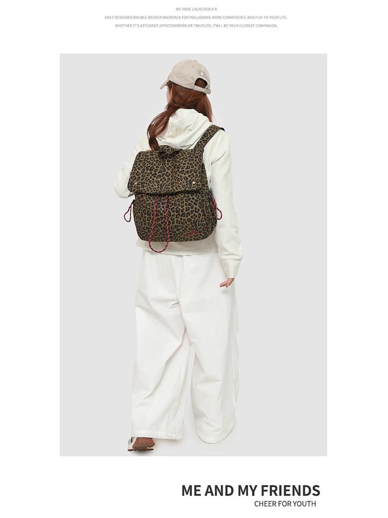 2025 Retro Leopard Print Damen Canvas Rucksack: Herbst/Winter College-Stil, lässige Tasche mit großem Fassungsvermögen