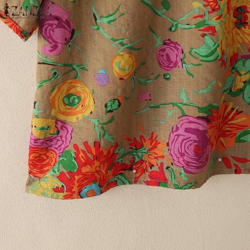 ZANZEA Damen Lässige Rundhals 3/4-Ärmel Bluse mit Blumendruck