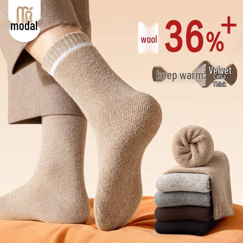 Men s 36% Wool Blend Thermal Plush Mid-Calf Socks (5 Pairs) One Size