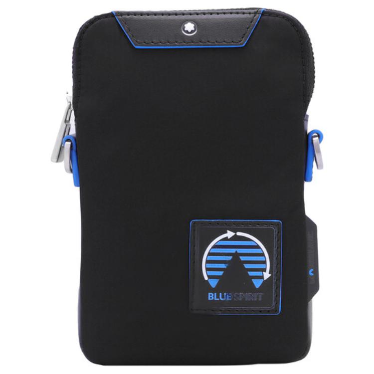 Montblanc Blue Declaration Series Zipper Nylon And Eco-Leather Envelope Bag Mini Men bags Black 129079 Basic Set (Bag+Dust Bag)