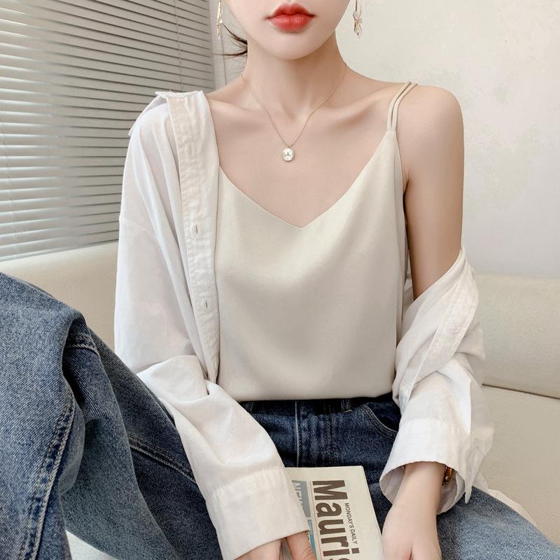 

INDFS Женская мода Повседневная Летняя Весна Однотонные принты Без рукавов V-образный вырез Блузки и рубашки XXXL шампанского