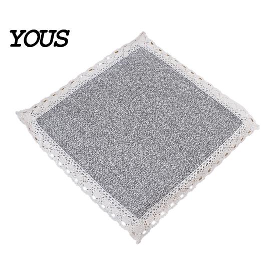 Breathable Office Chair Mat Cotton Linen Pad with Ties, Square Summer Seat Lace Decorative Trim, 15.75" x Washable for Dining Rattan