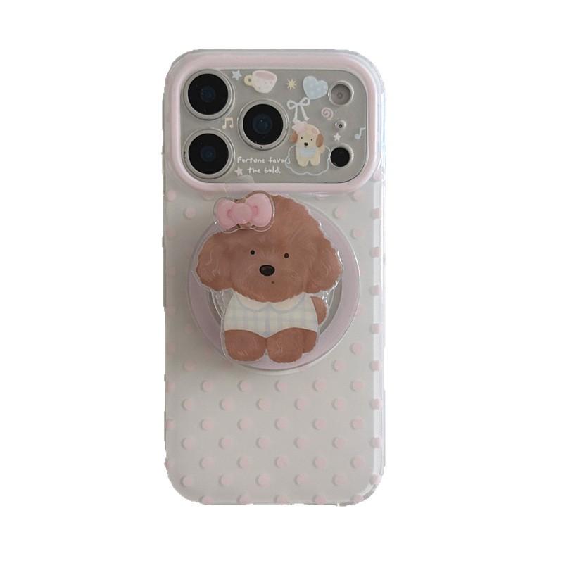 Cute Pink Polka Dot Puppy Magnetic Suction Bracket for iphone11Promax iPhone 11 Mobile Phone Case 11 Female 11