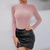 Women's Fashion Half High Neck Slim T-Shirt Long Sleeve Pullover Solid Colour Top