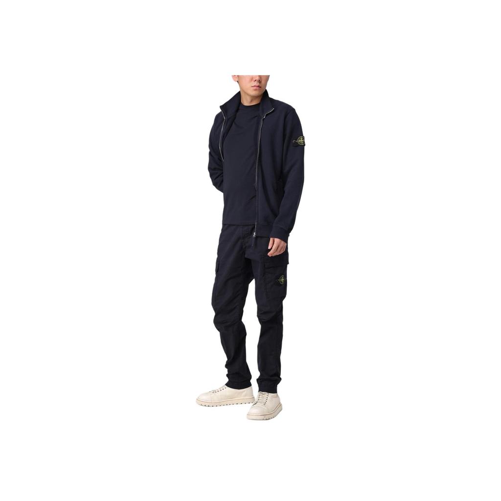 Stone Island Plain Zip Collar Long Sleeve Jacket Men jackets Navy-Blue 811560720-V0020