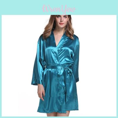 Silk Satin Sleep Robe For Women Summer Lightweight Short Kimono Lounge Wear