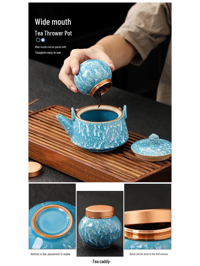 Tenmoku Glaze Kung Fu Tea Set: Teapot, Gaiwan, Jianzhan, Infuser, Gift Box