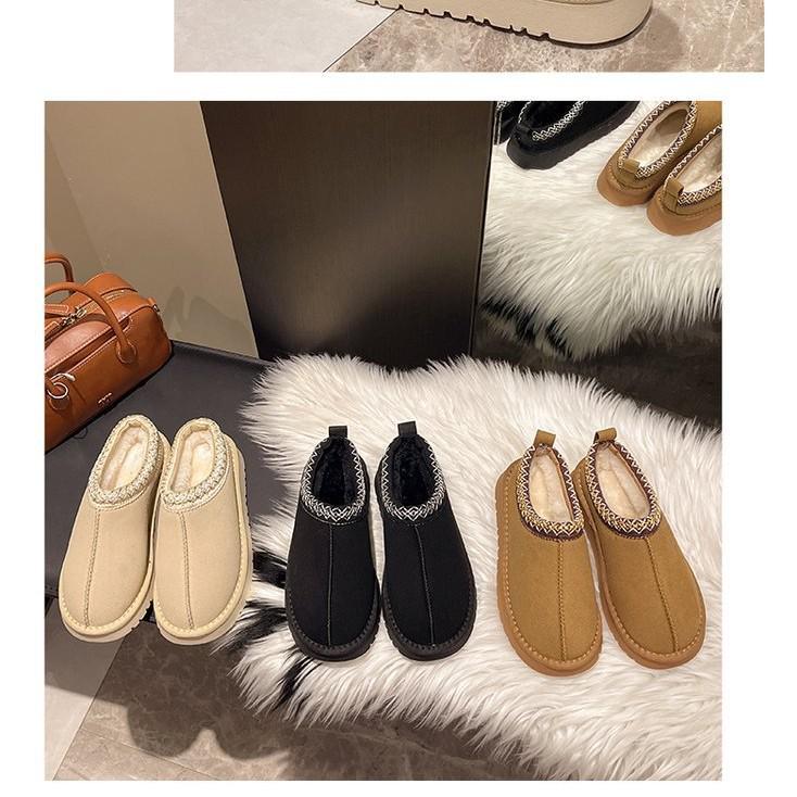 Women's Size 43 Plus Velvet Fur Warm Snow Boots - Thick Sole, Backless, Cotton Slippers