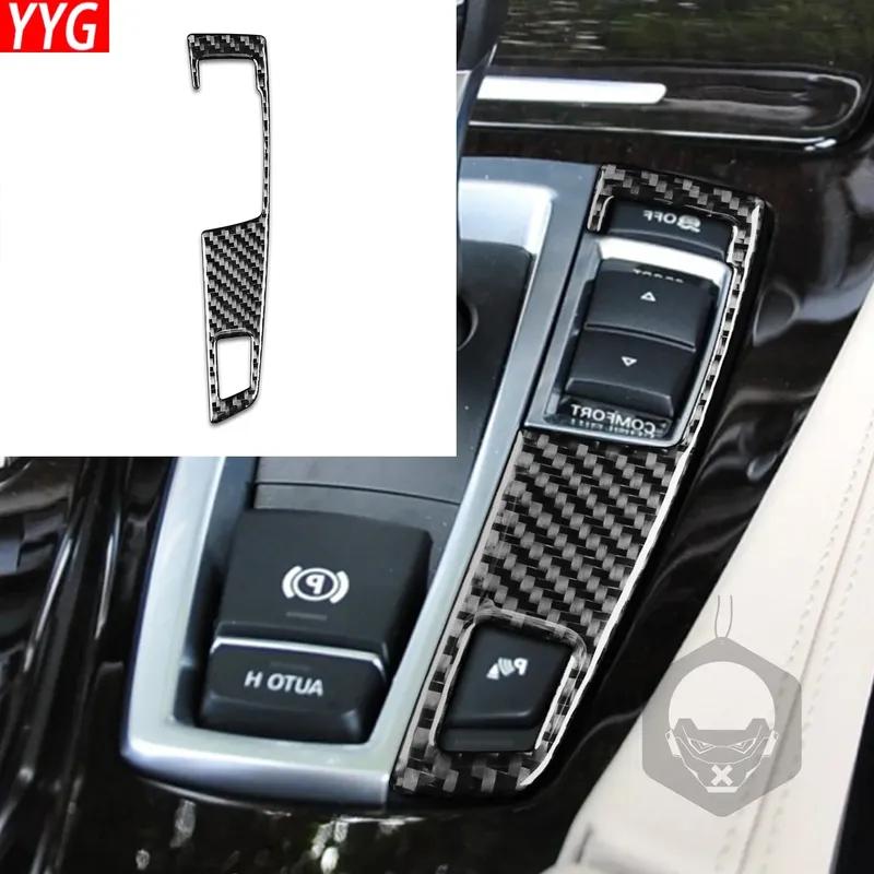 Real Carbon Fiber Car Interior Gear Shift Button Panel Sticker Cover Frame Trim Decoal Accessory For BMW 5 Series F10 2011—2017