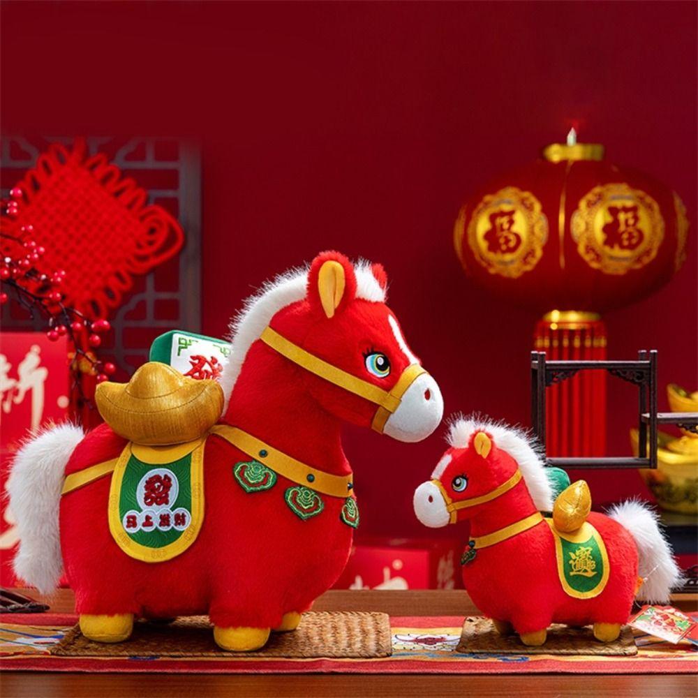 Chinese Style Plush Horse Plush Doll PP Cotton Chinese Stuffed Horse Doll Festive Decor