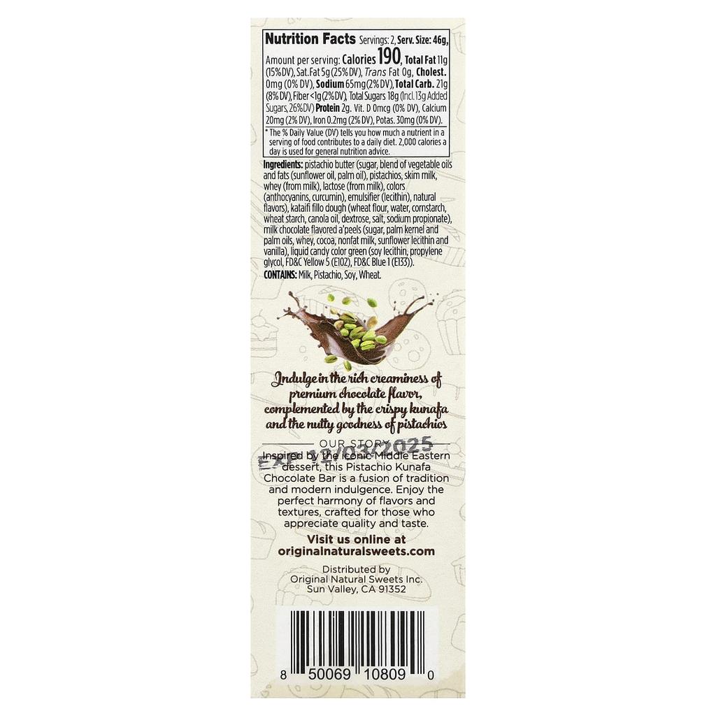 Original Natural Sweets, Middle Eastern Milk Chocolate Bar, 91g (3.2oz)
