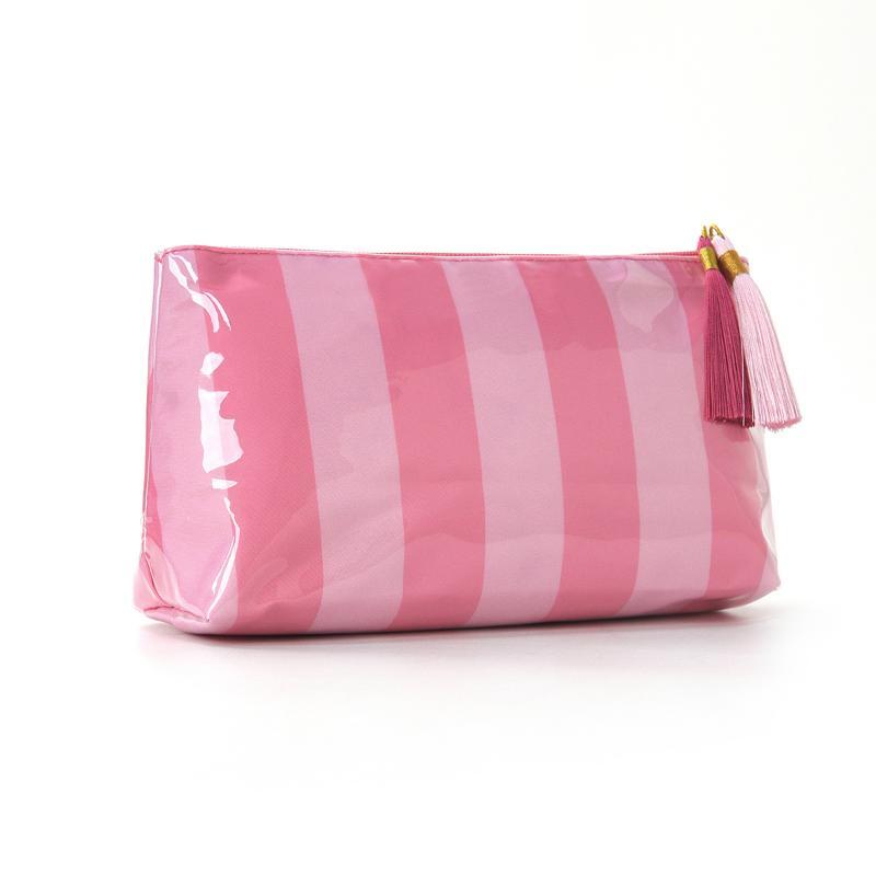 Pvc Striped Cosmetic Bag Makeup Bag With Fringe And Zipper Waterproof Travel Toiletry Bag Makeup Brush Case