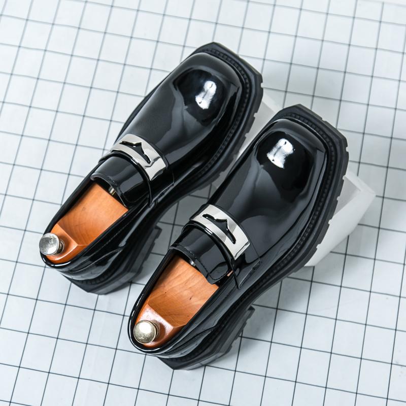 Fashion Thick Bottom PU Leather Men Green Loafers Wedding Party Male Formal Dress Footwear Office Business Casual Shoes Walking Shoes