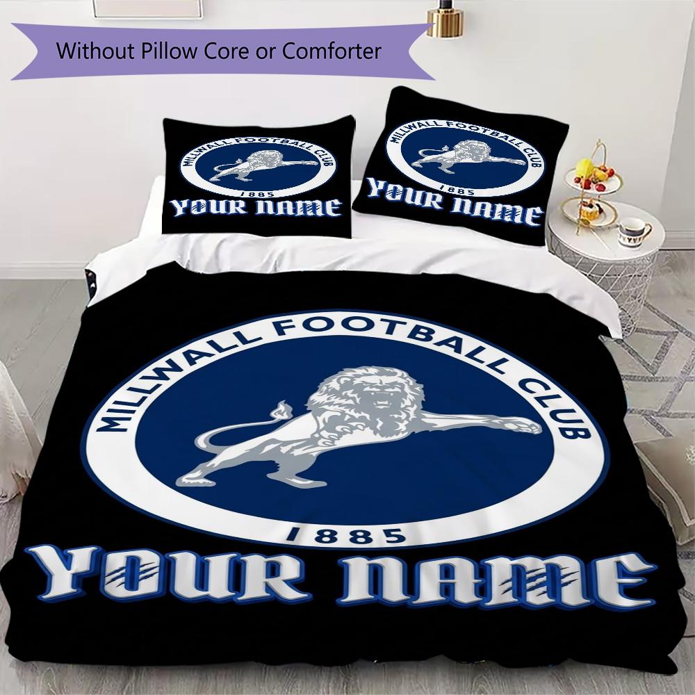 Custom Name Millwall FC Pattern Bedding Uilt Set Uilt Cover Pillowcase Home Decoration Birthday Gift (1*duvet Cover+2*pillowcase Without Core)
