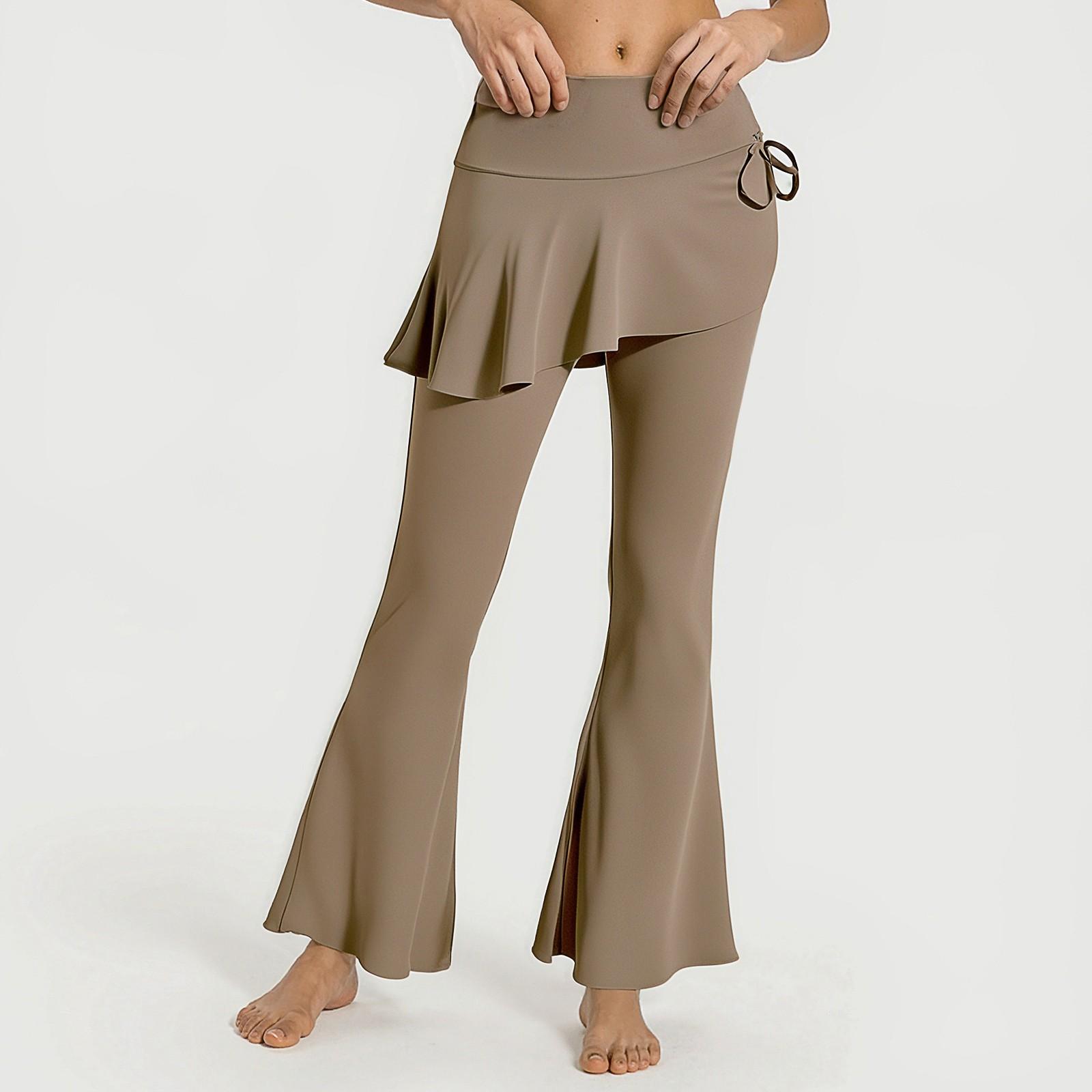 

Women s 2-in-1 High Waisted Wide Leg Pants, Casual Solid Color Sports Pants, Yoga Pants XL светло-коричневого