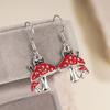 Silver Plated Enamel Mushroom & Black Cat Drop Earrings, Whimsical Forest Dangle Earrings for Women