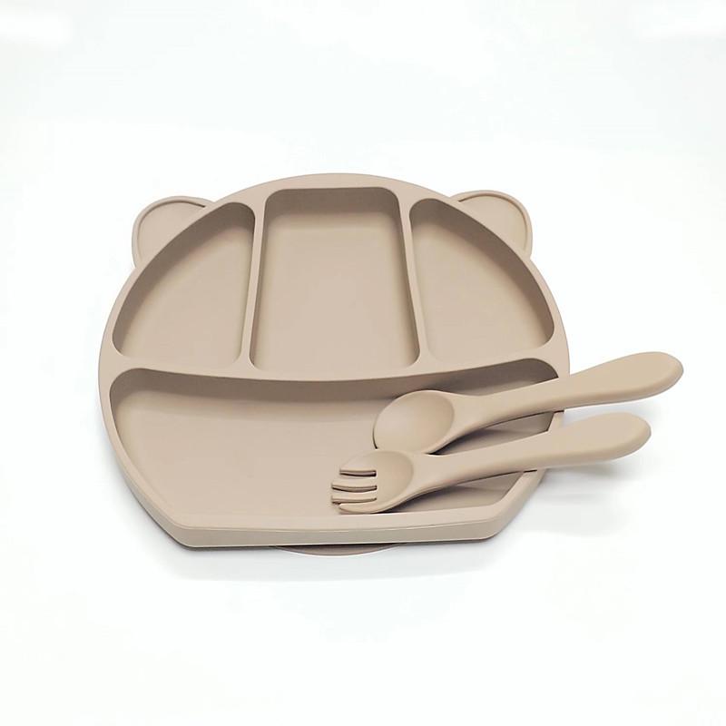 Non-Toxic 3Pcs Rubber Dinner Plate Baby Children Suction Cup Tableware Compartment Plate Thickened Complementary Food Bowl