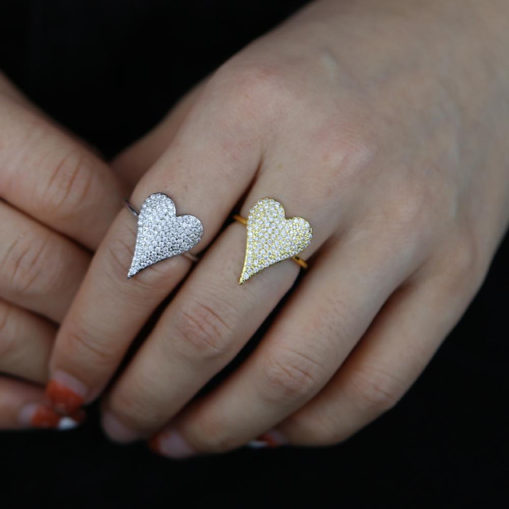 Anelli a Cuore per Donna Colore Argento Oro Matrimonio Fidanzamento Gioielli Nuziali Pietra Zirconia Cubica Accessori Anello Eleganti